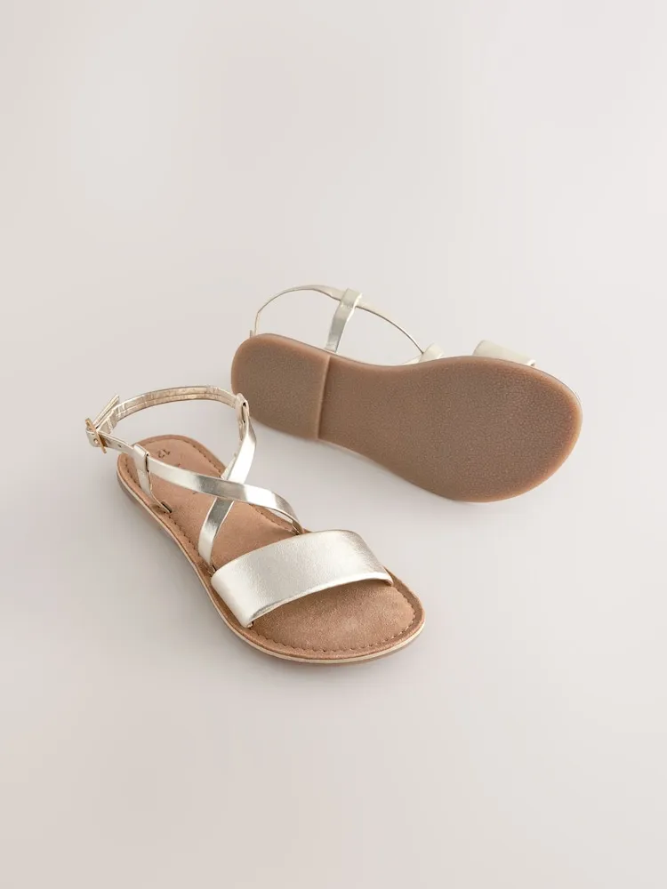 sandales plates femme dorées croisées été confort