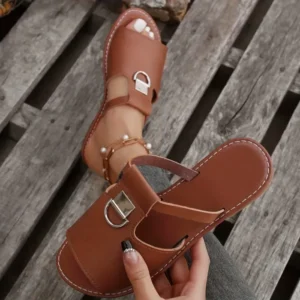 Sandales plates femme Maroc en cuir synthétique noir – Royale Women