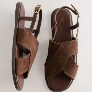 Sandales marron femme Maroc en daim avec brides croisées et boucle ajustable – confort et style pour l’été