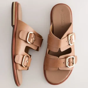 Sandales femme marron à double bride et boucles dorées – Collection Royale Women, style chic et confortable pour l’été