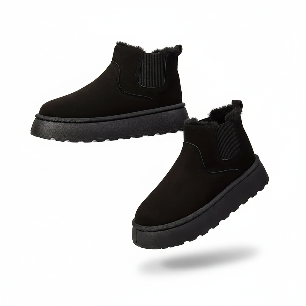 Bottines hiver femme noir RoyalWomen avec semelle épaisse et doublure chaude